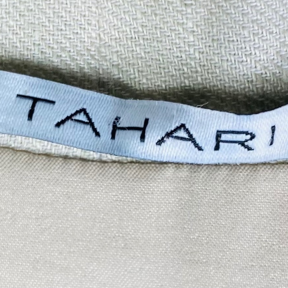 Tahari Sz 2 Small Dress LINEN Beige Ivory Slvss. V-Neck Coastal Chic - Picture 4 of 6